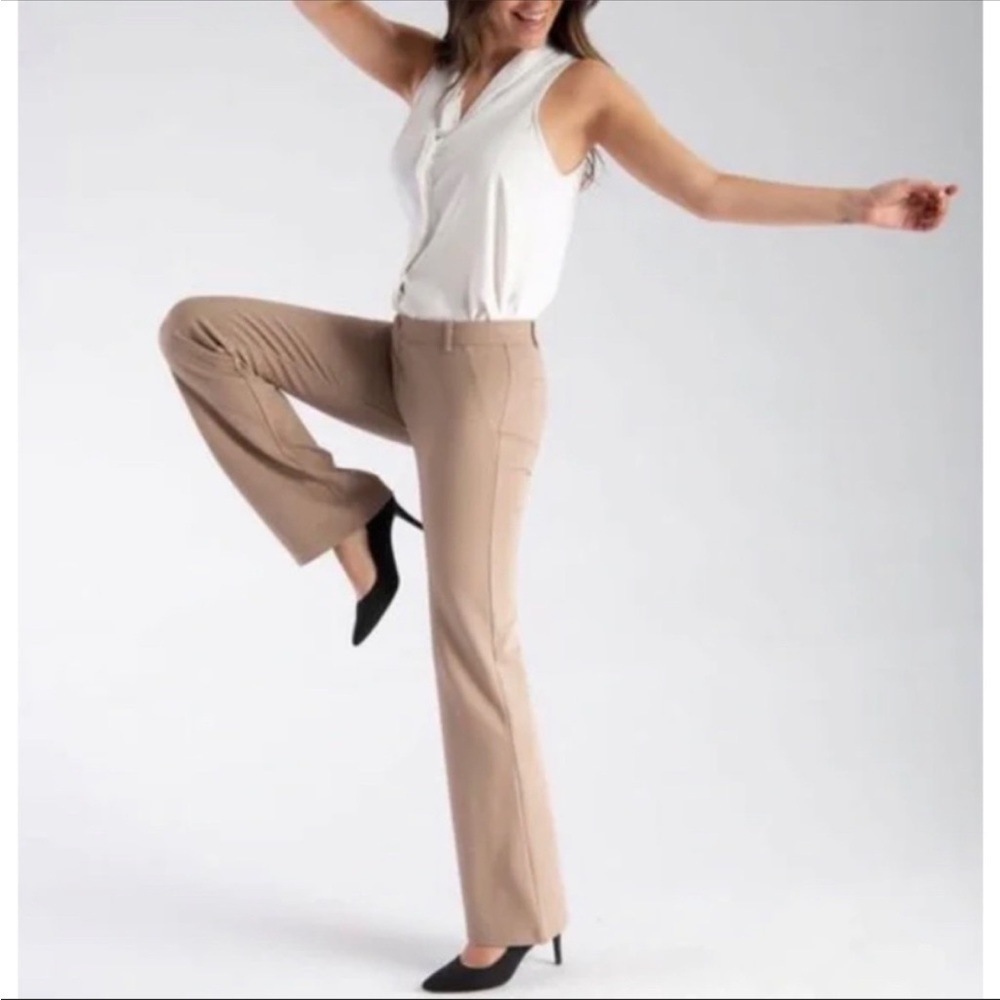 Betabrand Straight-Leg Classic Dress Pant Yoga Pants Khaki Twill Sz Med Petite